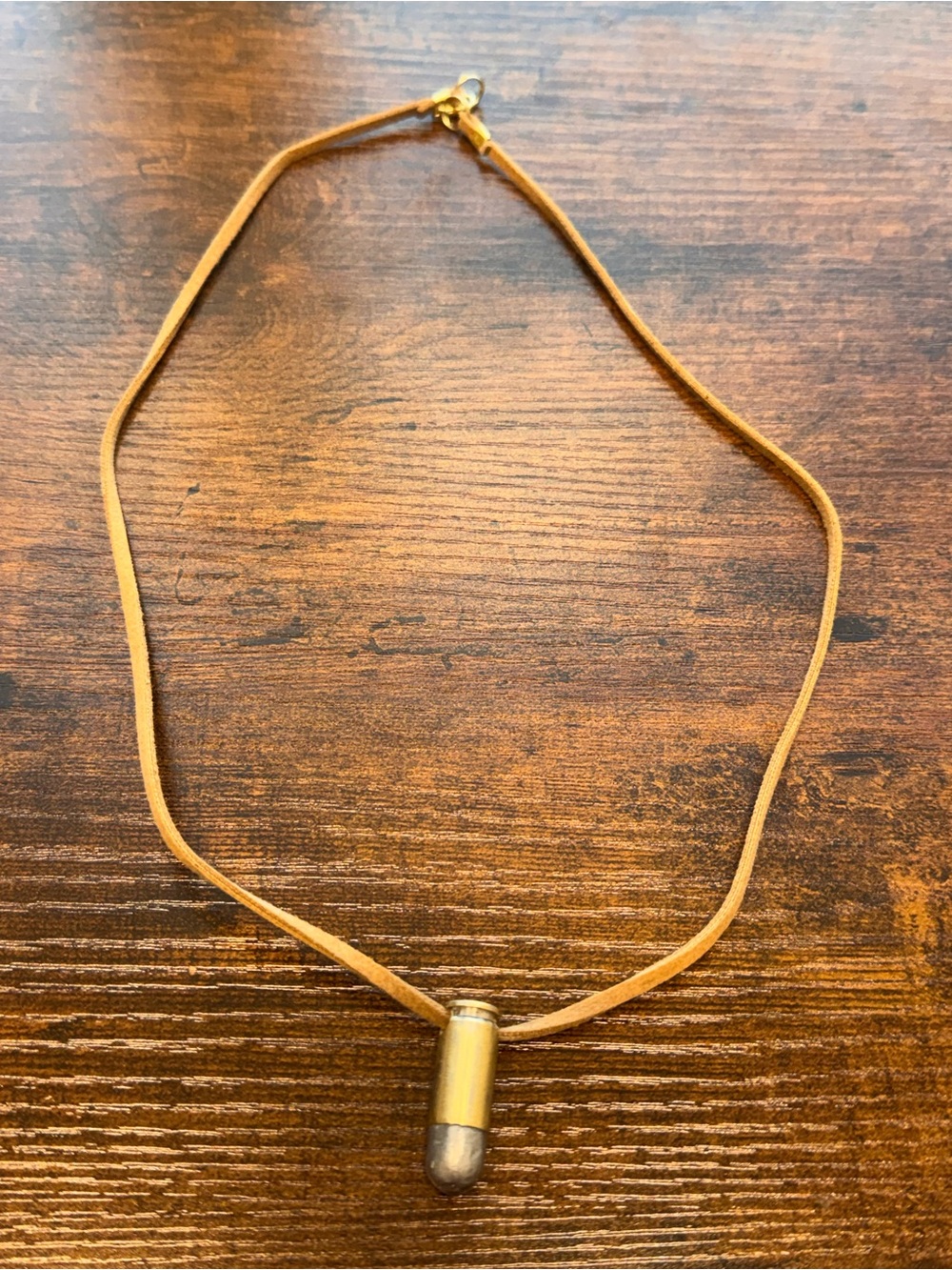 Tan Suede Necklace with Gold-Tone Bullet Pendant